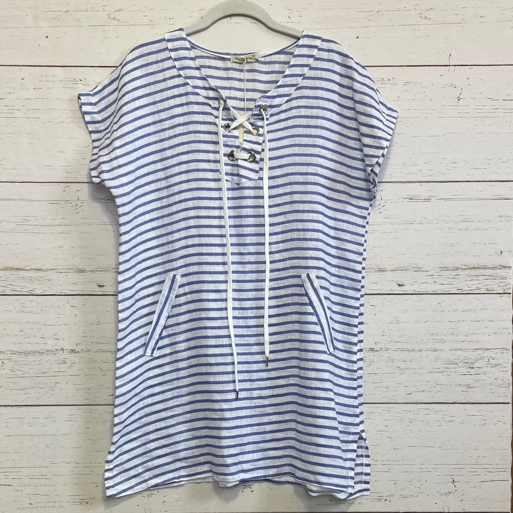 Alessia Pacini Made in Italy Linen Striped Tunic Cover Up Dress, size M, NWT